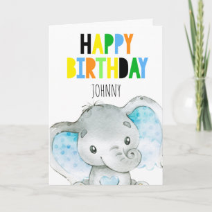 Persoonlijke Elephant Cute Boy Happy Birthday Kaart