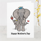 Persoonlijke Elephant en Baby Moederdag Kaart (Gele Bloem)