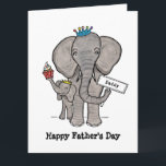 Persoonlijke Elephant en Baby Vaderdag Kaart<br><div class="desc">Een mooie illustratie van een olifant en baby. De baby houdt een kakkertaart vast, bedekt met sproeiers, en ze dragen allebei kleurrijke kronen.</div>