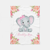 Persoonlijke Elephant Floral Baby Girl Fleece Deken (Voorkant)