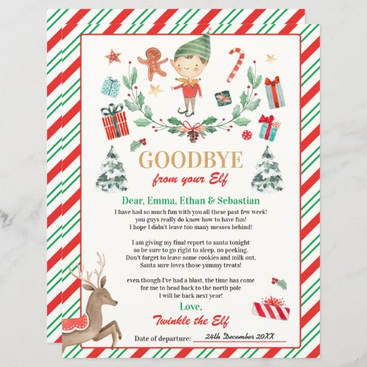 Persoonlijke Elf Goodbye Letter Elf Holiday Card (Voorkant / Achterkant)
