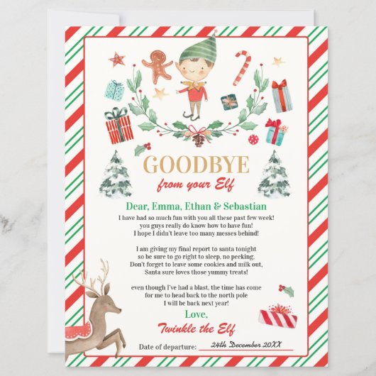 Persoonlijke Elf Goodbye Letter Elf Holiday Card (Voorkant)