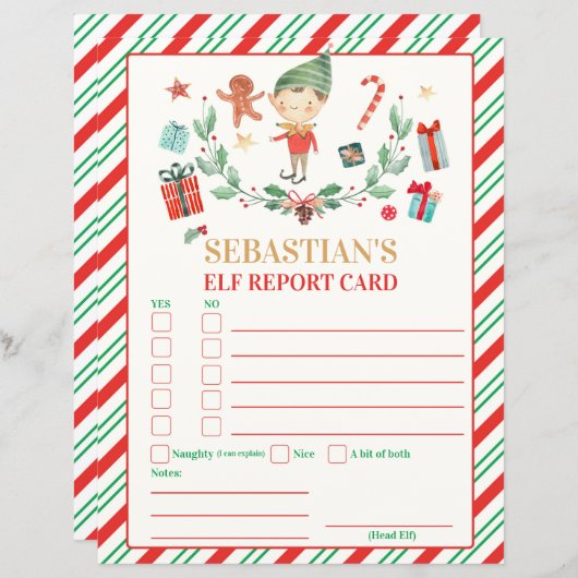 Persoonlijke Elf Report Card Elf Holiday Card (Voorkant / Achterkant)