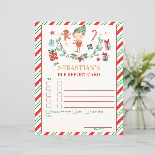 Persoonlijke Elf Report Card Elf Holiday Card (Staand voorkant)