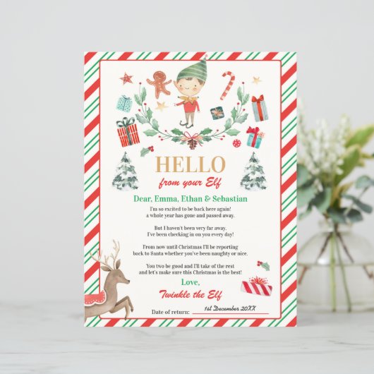 Persoonlijke Elf Return Letter Elf Holiday Card (Staand voorkant)
