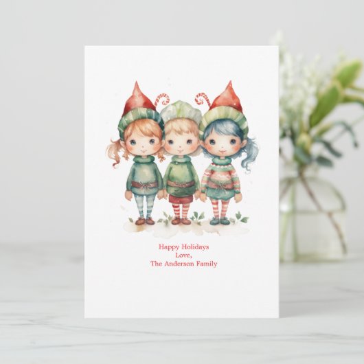 Persoonlijke elfen elf kerstkaart (Staand voorkant)