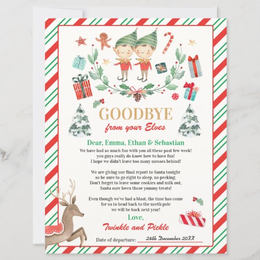 Persoonlijke Elves Goodbye Letter Elf Holiday Card (Voorkant)