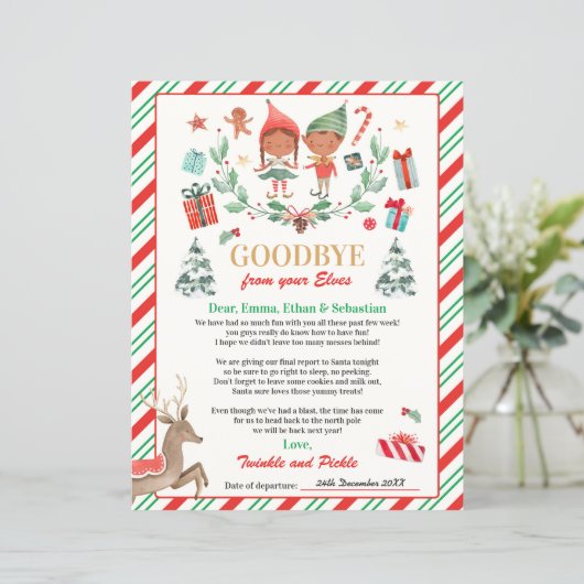 Persoonlijke Elves Goodbye Letter Elf Holiday Card (Staand voorkant)