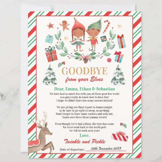 Persoonlijke Elves Goodbye Letter Elf Holiday Card (Voorkant)