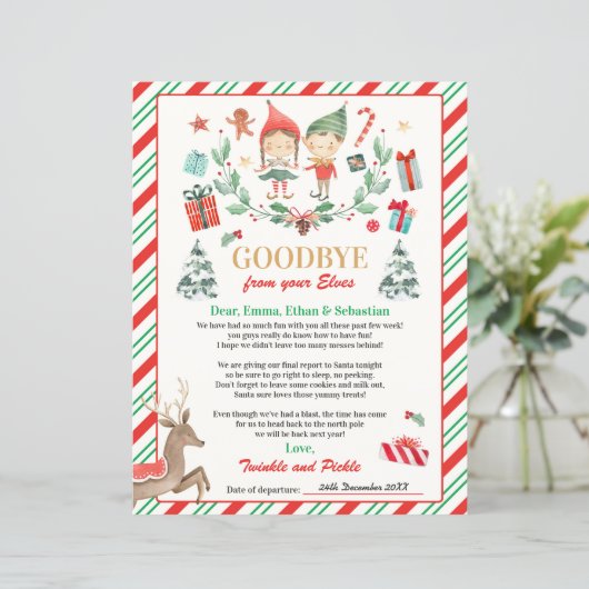 Persoonlijke Elves Goodbye Letter Elf Holiday Card (Staand voorkant)