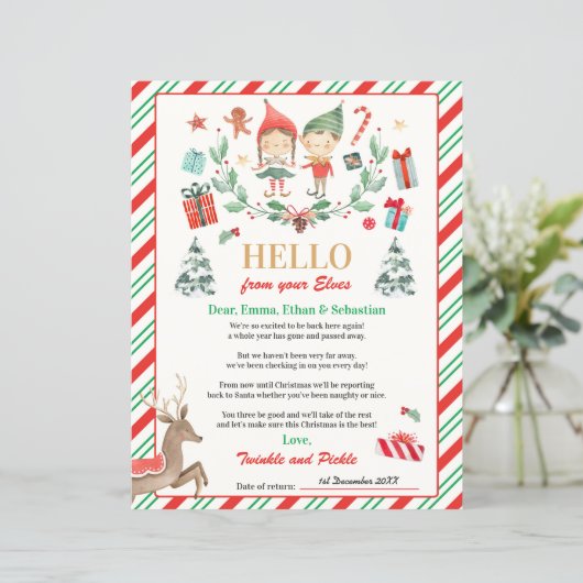 Persoonlijke Elves Return Letter Elf Holiday Card (Staand voorkant)