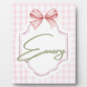 Persoonlijke Emery Meisjes Babykamer Boog&Gingham Fotoplaat (Voorkant)