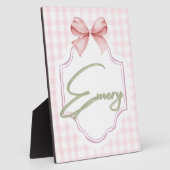 Persoonlijke Emery Meisjes Babykamer Boog&Gingham Fotoplaat (Zijkant)