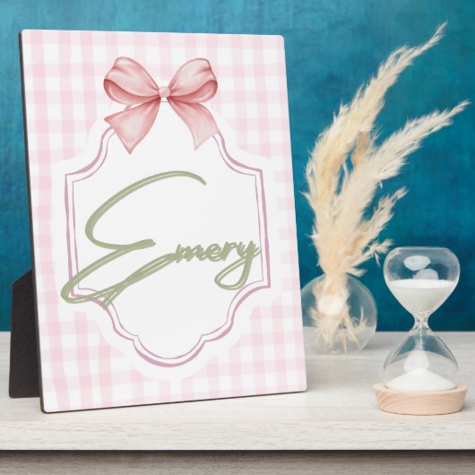 Persoonlijke Emery Meisjes Babykamer Boog&Gingham Fotoplaat (Zijkant)