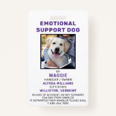 Persoonlijke Emotional Support Dog Photo ID Badge (Voorkant)