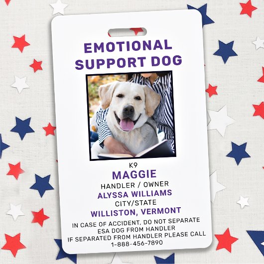 Persoonlijke Emotional Support Dog Photo ID Badge