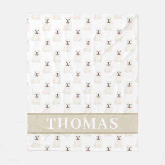 Persoonlijke Engelse Bulldog (Wit) Fleece Deken (Voorkant)