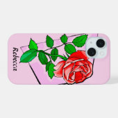Persoonlijke enkele rode roos kunst iPhone 15 case (Achterkant horizontaal)