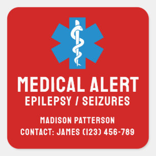 Persoonlijke epilepsie noodhulpmiddelen vierkante sticker