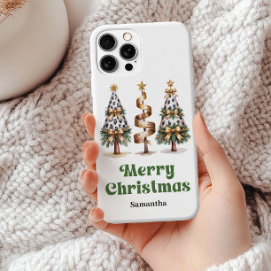 Persoonlijke esthetische luipaard kerstbomen  iPhone 15 mini hoesje