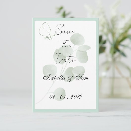 Persoonlijke Eucalyptus | Boho Botanische Trouwka Save The Date (Staand voorkant)