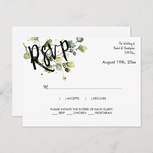 Persoonlijke Eucalyptus Groene Reactie RSVP Briefkaart (Voorkant / Achterkant)