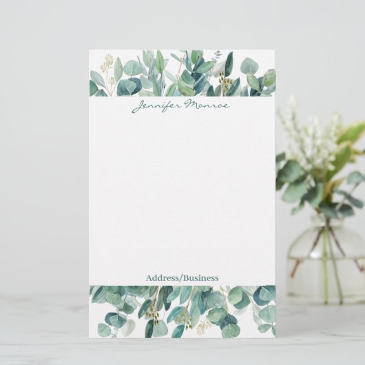 Persoonlijke eucalyptus rand briefpapier (Staand voorkant)