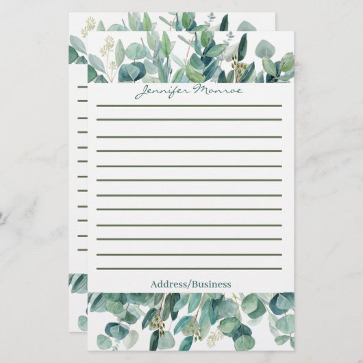 Persoonlijke eucalyptus rand gevoerd briefpapier (Voorkant / Achterkant)