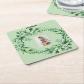 Persoonlijke eucalyptusbladeren met 1 afbeelding kartonnen onderzetters (Schuin)