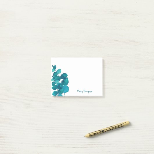 Persoonlijke eucalyptusbladeren post-it® notes (Op bureau)