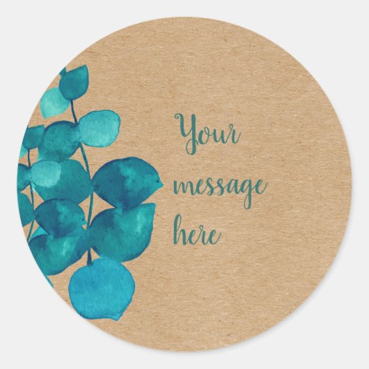 Persoonlijke Eucalyptusbladeren Rustiek Ronde Sticker (Voorkant)