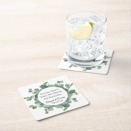 Persoonlijke eucalyptusbruiloft kartonnen onderzetters (Insitu)