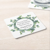 Persoonlijke eucalyptusbruiloft kartonnen onderzetters (Schuin)