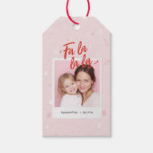 Persoonlijke Fa La La La Roze Kerst Foto Cadeaulabel (Voorkant)