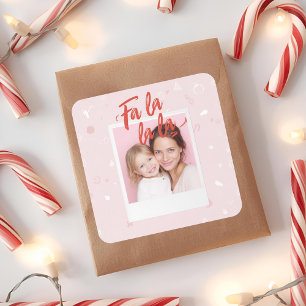 Persoonlijke Fa La La La Roze Kerstfoto Vierkante Sticker