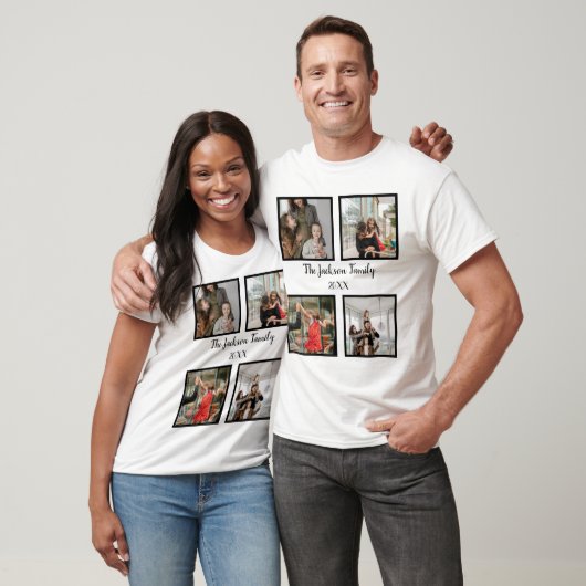 Persoonlijke familie 4 foto-collage sjabloon T-Shi T-shirt (Unisex)