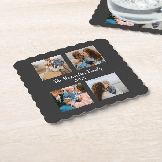 Persoonlijke familie 4 sjabloon fotocollage kartonnen onderzetters (Gebogen)