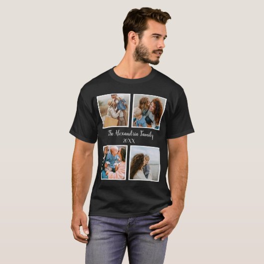 Persoonlijke familie 4 sjabloon fotocollage t-shirt (Voorkant volledig)
