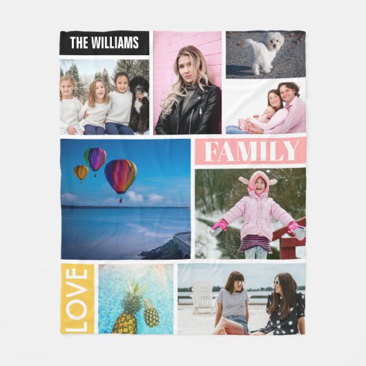 Persoonlijke familie 8 Foto collage genaamd Fleece Deken (Voorkant)