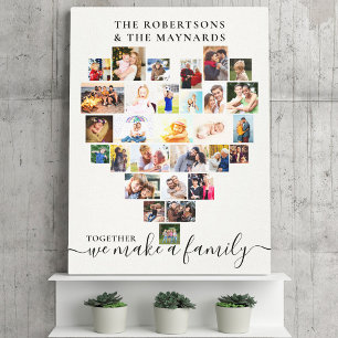 Persoonlijke Familie Foto Collage Hart Canvas Afdruk