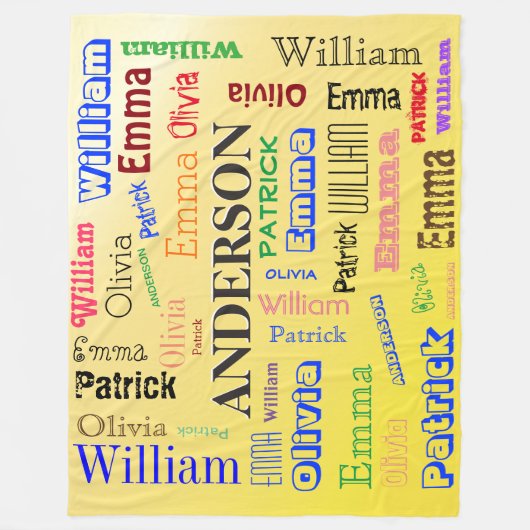 Persoonlijke Familie 🏡💖 Naam Woordwolk Geel Fleece Deken (Voorkant)