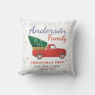 Persoonlijke Familie Rode Truck Kerstboom Kussen
