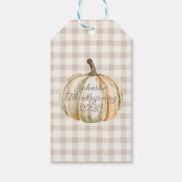 Persoonlijke Familie Thanksgiving Neutraal Gingham Cadeaulabel