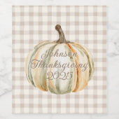 Persoonlijke Familie Thanksgiving Neutraal Gingham Wijn Etiket (Enkel label)
