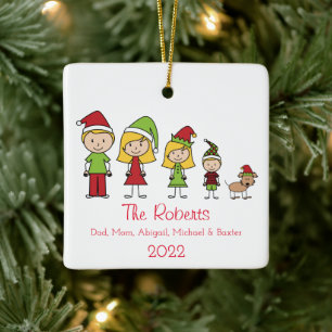 Persoonlijke familie van 4 met hond Kerstmis Keramisch Ornament