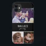 Persoonlijke familiefoto en achternaam Case-Mate iPhone case<br><div class="desc">Geef deze telefooncel een persoonlijk tintje met favoriete familiefoto's van de kinderen,  moeder,  vader,  grootouders,  familienaam of huisdieren,  enz. Drie fotogebieden. Moderne typografie op een zwart blok. De naam wordt herhaald voor de achterkant van dit telefoongeval.</div>