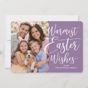 Persoonlijke familiefoto Gelukkig Pasen op paars Feestdagenkaart