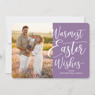 Persoonlijke familiefoto Gelukkig Pasen op paars Feestdagenkaart