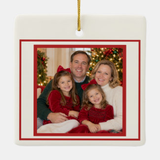Persoonlijke familiefoto Kerstbal Rood Keramisch Ornament