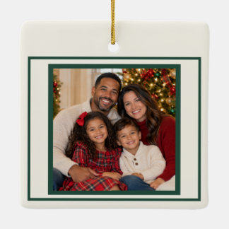 Persoonlijke familiefoto Kerstboomornament Groen Keramisch Ornament